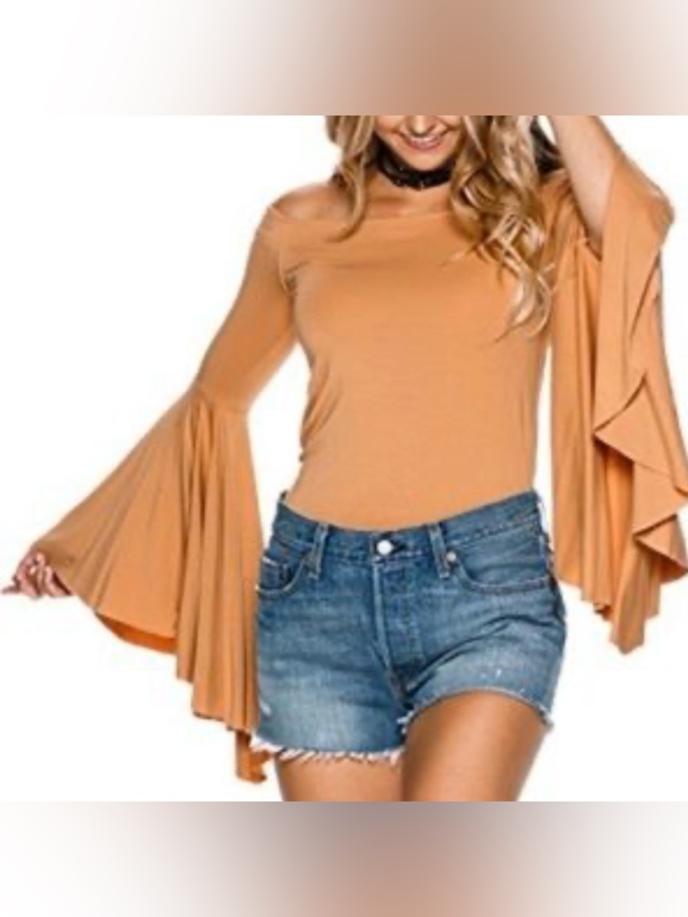 We the Free Womens Paradise Bell Sleeve Top in Camel, Size L, See Comments